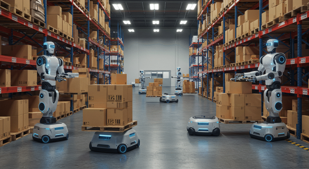 robots working at a warehouse
