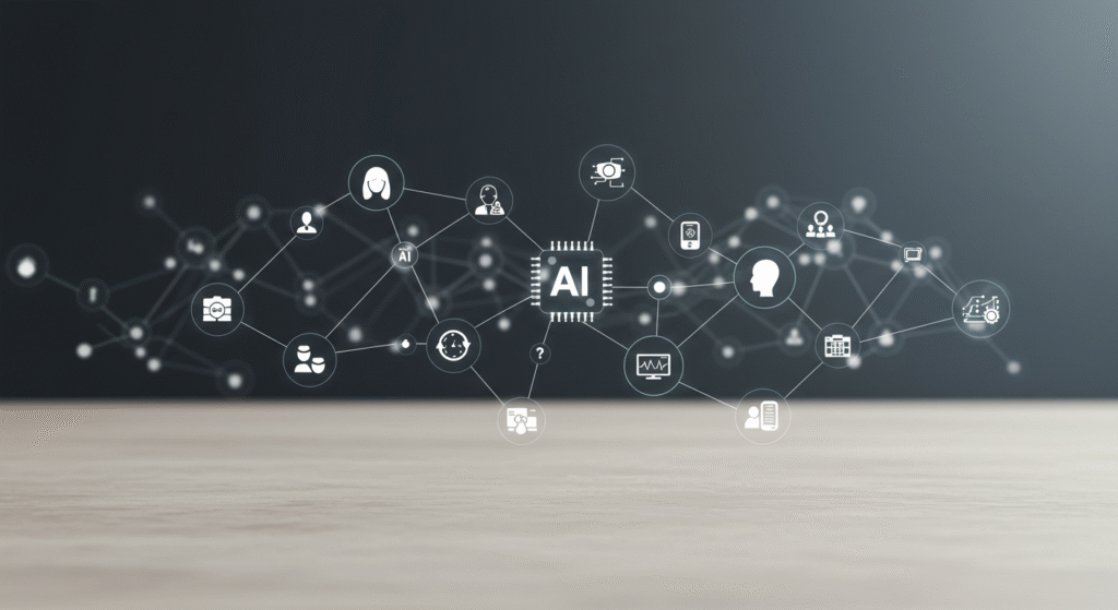 Abstract AI network over a desk for a customer service AI article hero